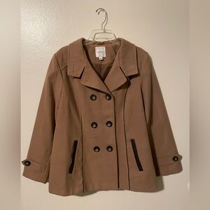 Croft&Barrow Tan Double-Breasted Pea Coat, Size XL